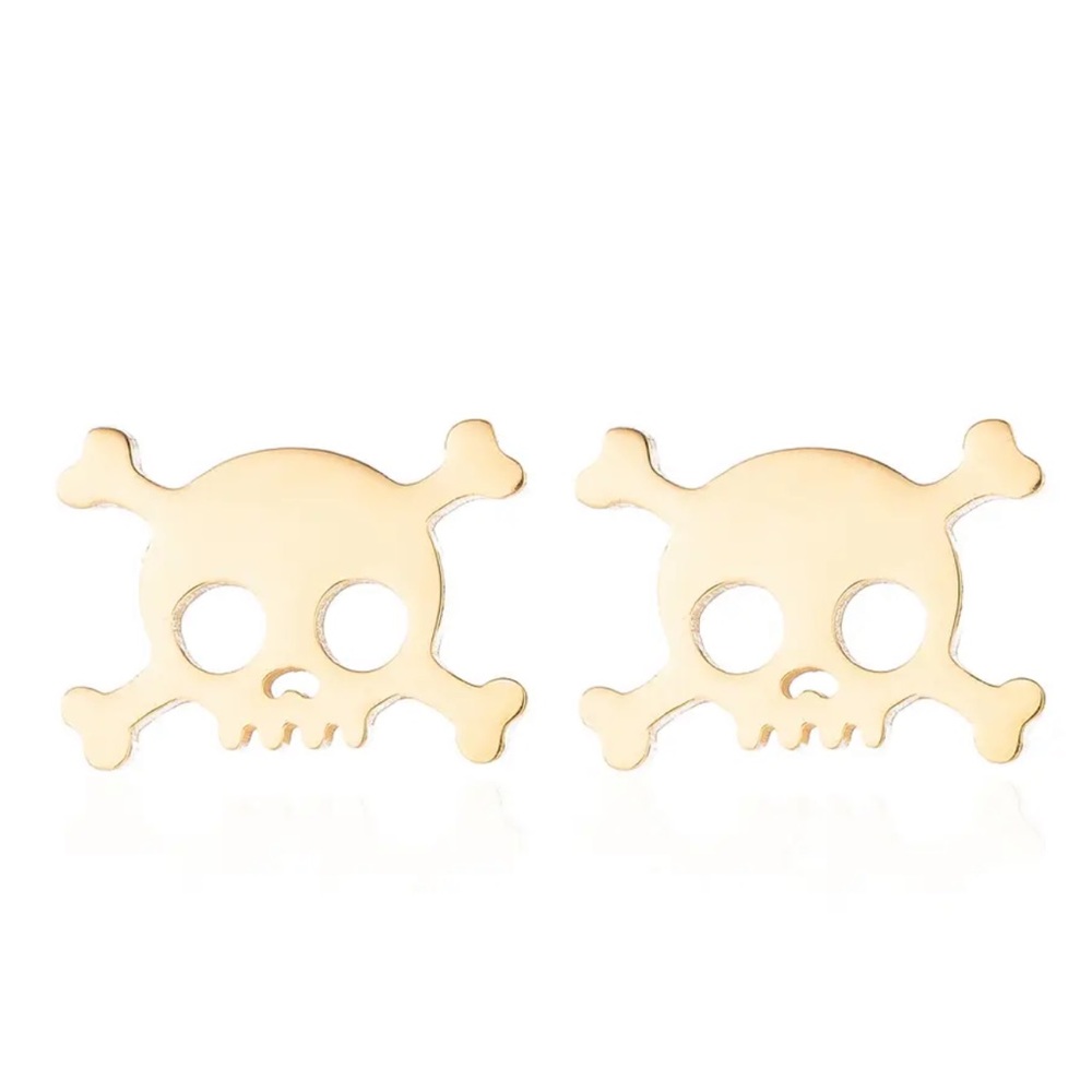 GOLD Skull Stainless Steel Stud Earrings with Gift Bag